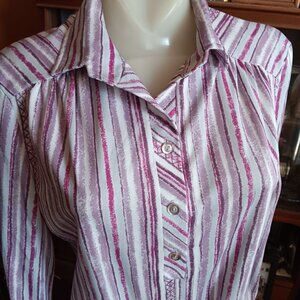 Vintage 1970s Purple Polyester Top Womens 10 Medium Striped Collared Ko Ko Knits
